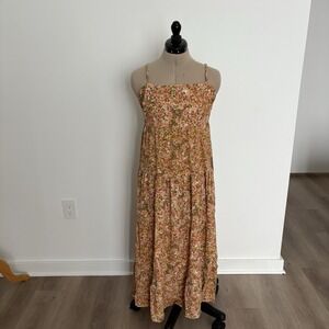 Girl and The Sun Womens Dress Large Orange Yellow Green Boho Hippie Floral Midi